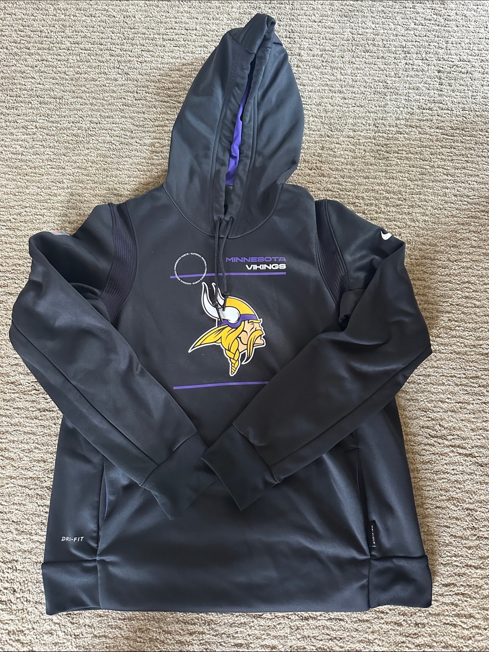 Nike Black Hoodie with Purple and Yellow Minnesota Vikings Logo